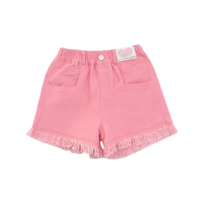 Big Girls' Pink & White Denim Shorts