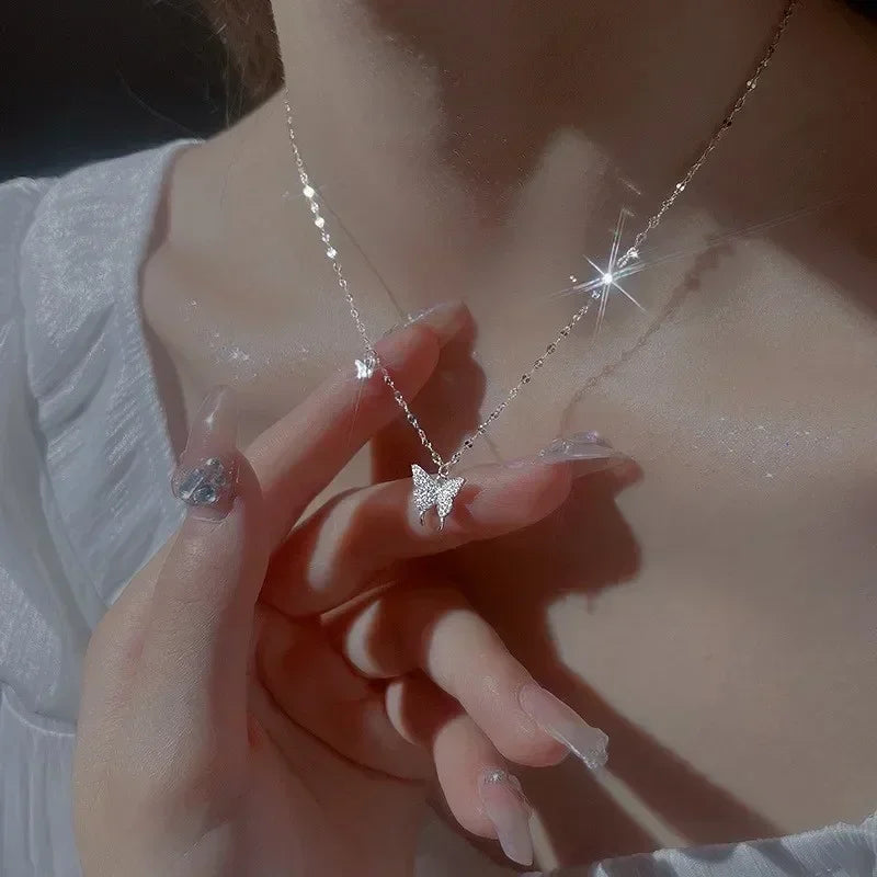 Crystal Zircon Butterfly Pendant Necklace