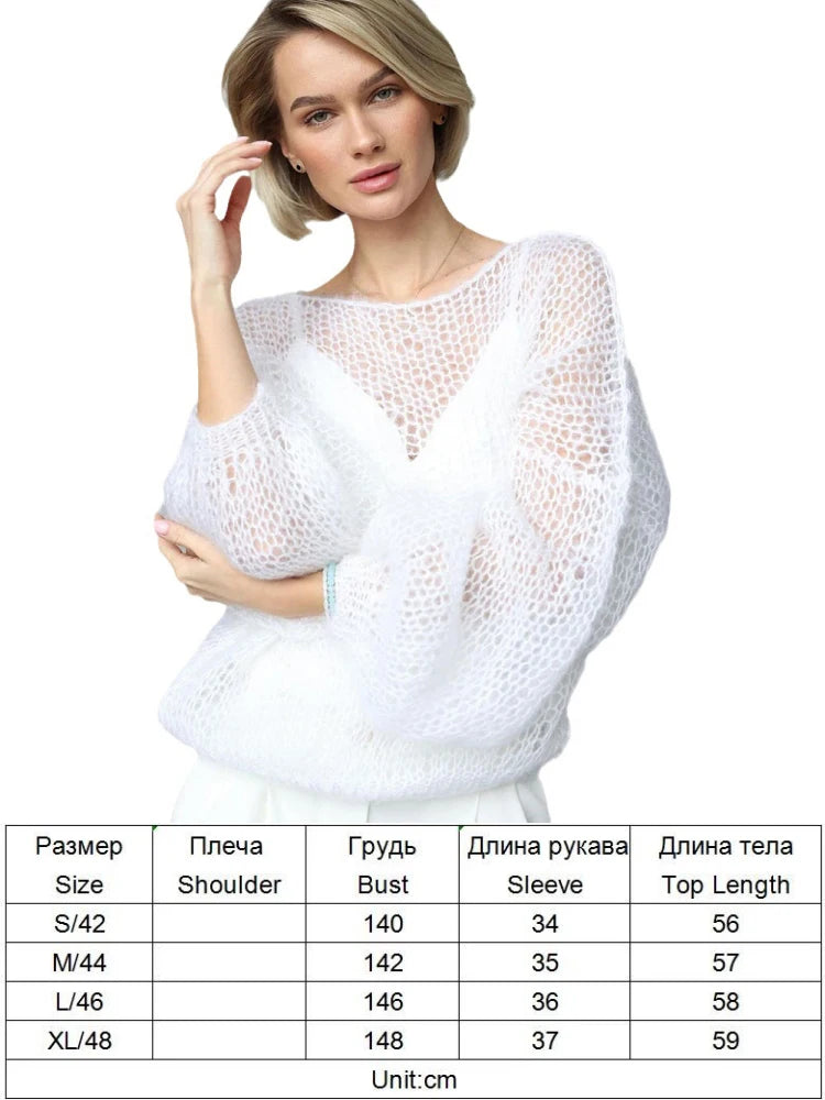 Women’s Hollow Out Mesh Lantern Sleeve Sweater