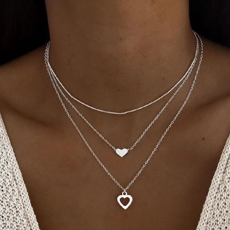 Double Love Pendant Multi-Layer Necklace