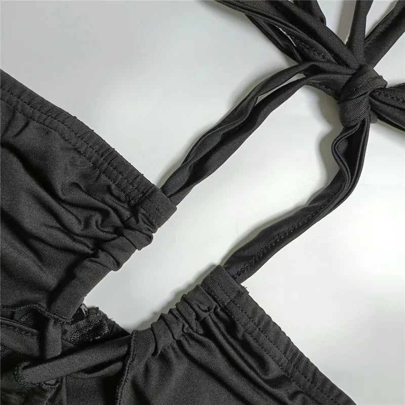 Green Hollow Out Halter Bodycon Dress Women Sleeveless Ruched Midi Sexy Outfits Party Club Bandage Y2K Dress Summer Fashion