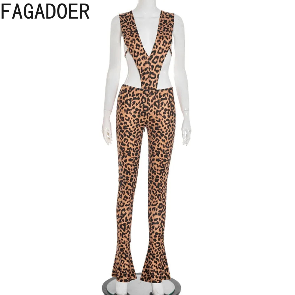 FAGADOER Sexy Leopard Print Bodycon