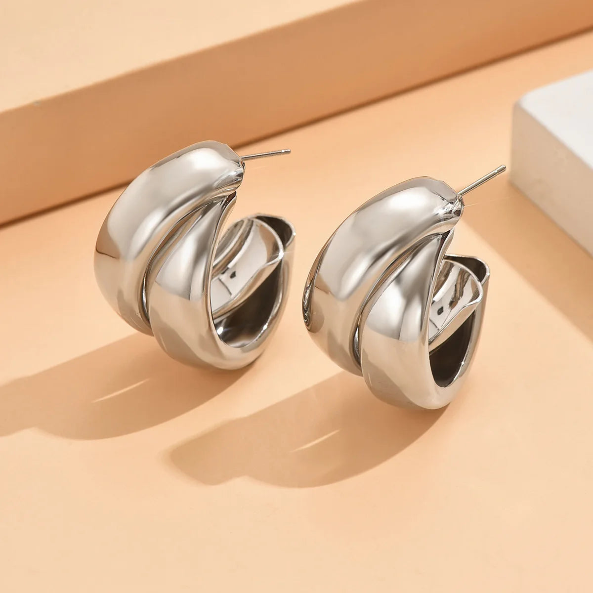 Gold Stainless Steel Chunky Hoop Earrings