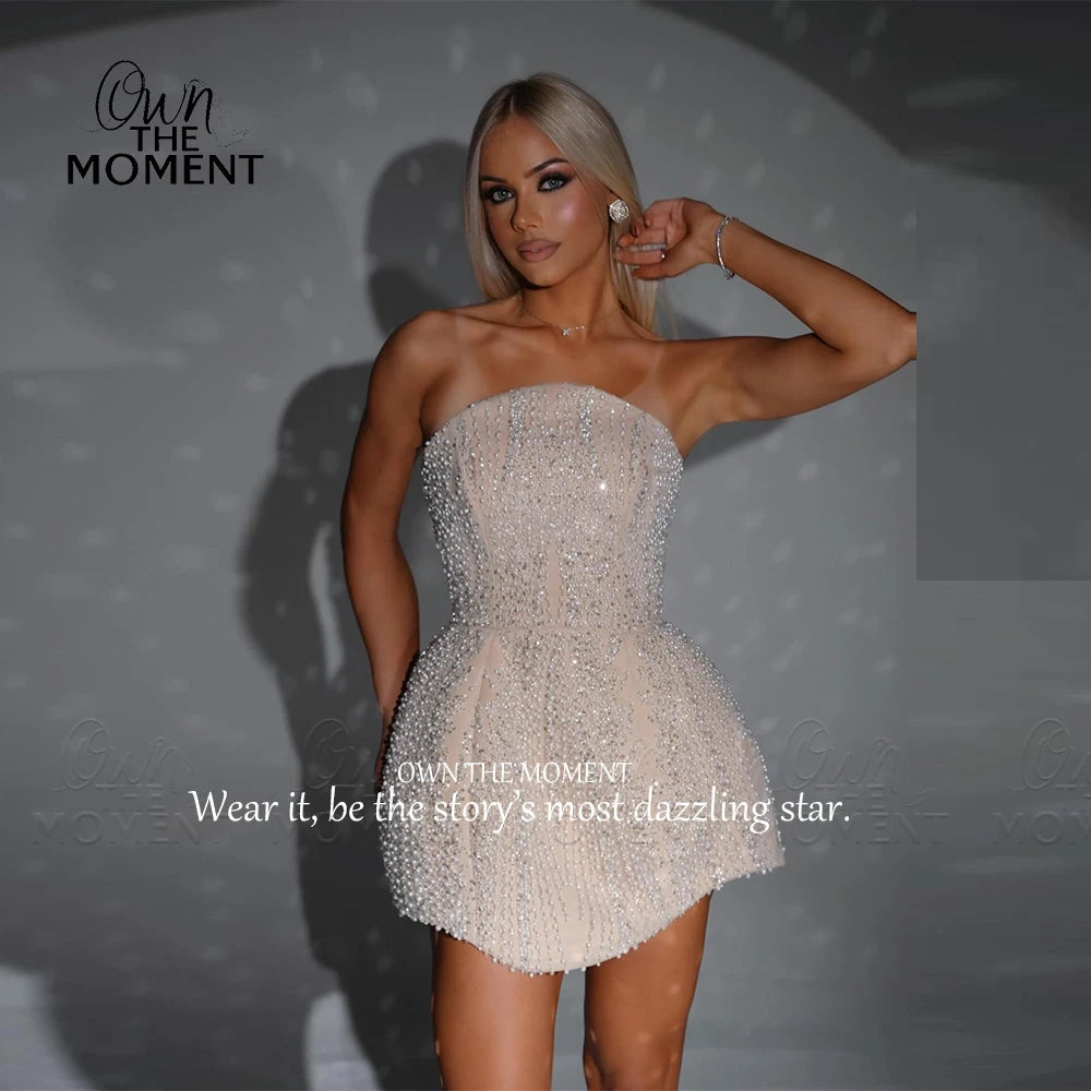 OTM Fashionable Strapless Mini Cocktail Dresses with Sleeveless Sheath