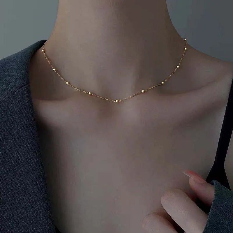 Silver Round Bead Choker Necklace