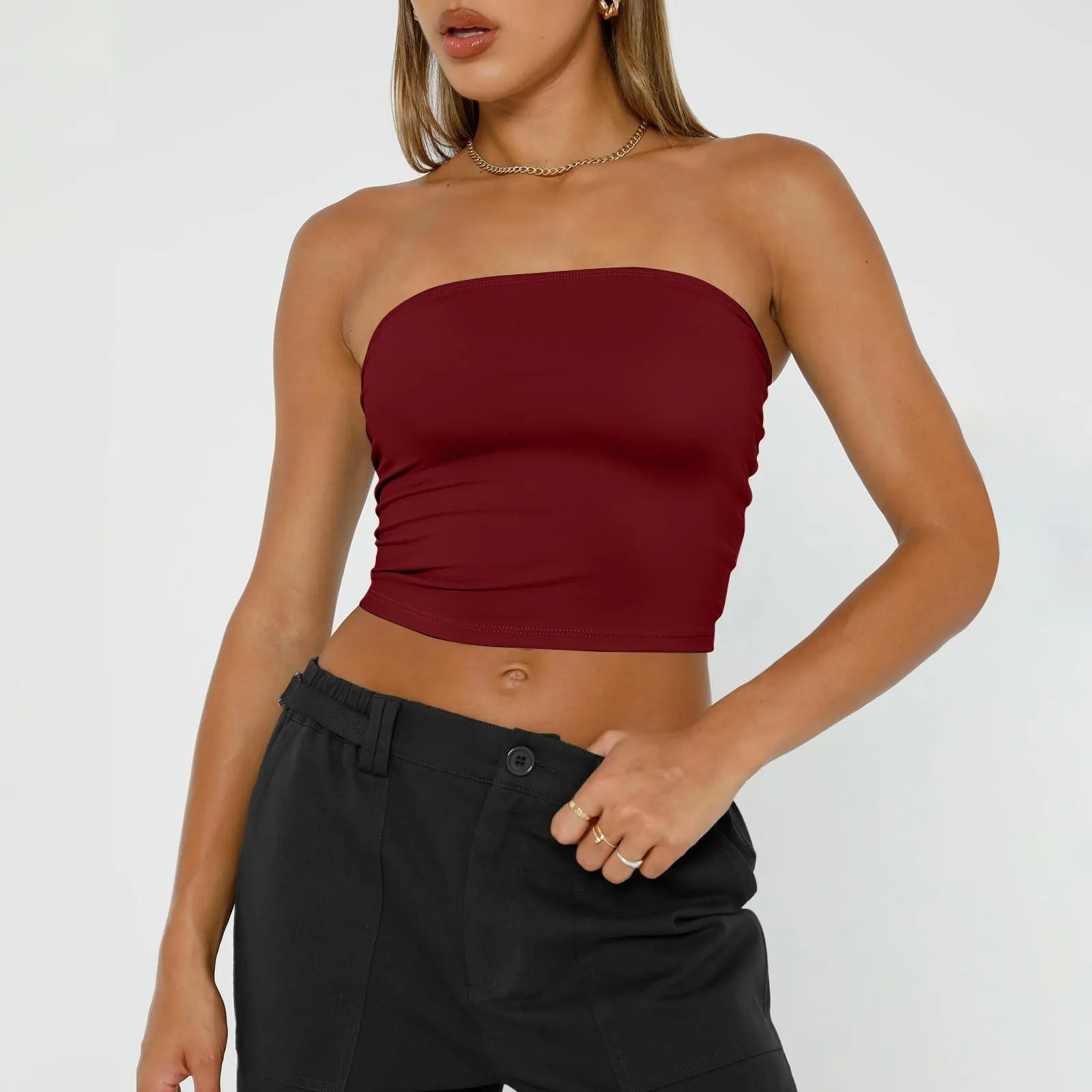 Women's Sexy Fashiopn Tube Tops Strapless Crop Tops Basic Backless Sleeveless Bandeau Cute Summer Outfits Sexy Solid Tops