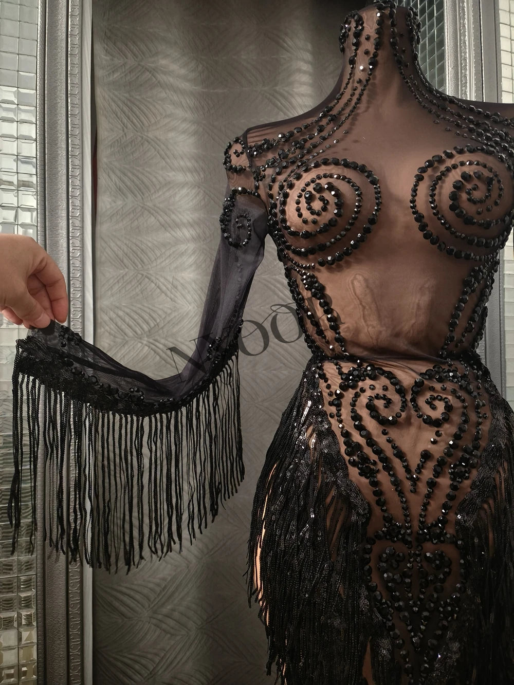 Sparkly Rhinestones Tassels Birthday Celebrate Evening Dress