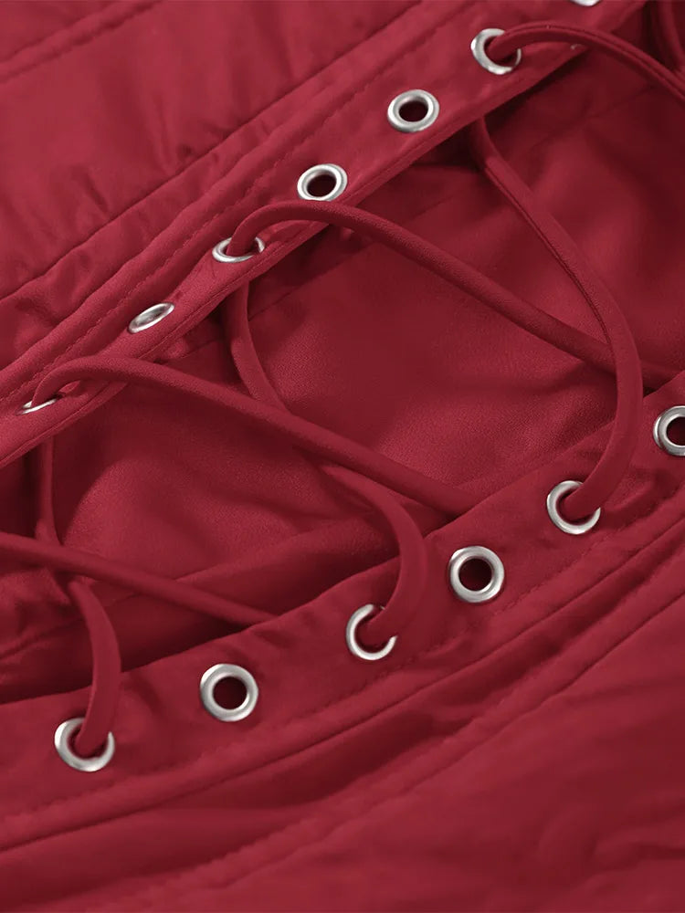 Spaghetti Strap Elegant Women Red Satin Dress