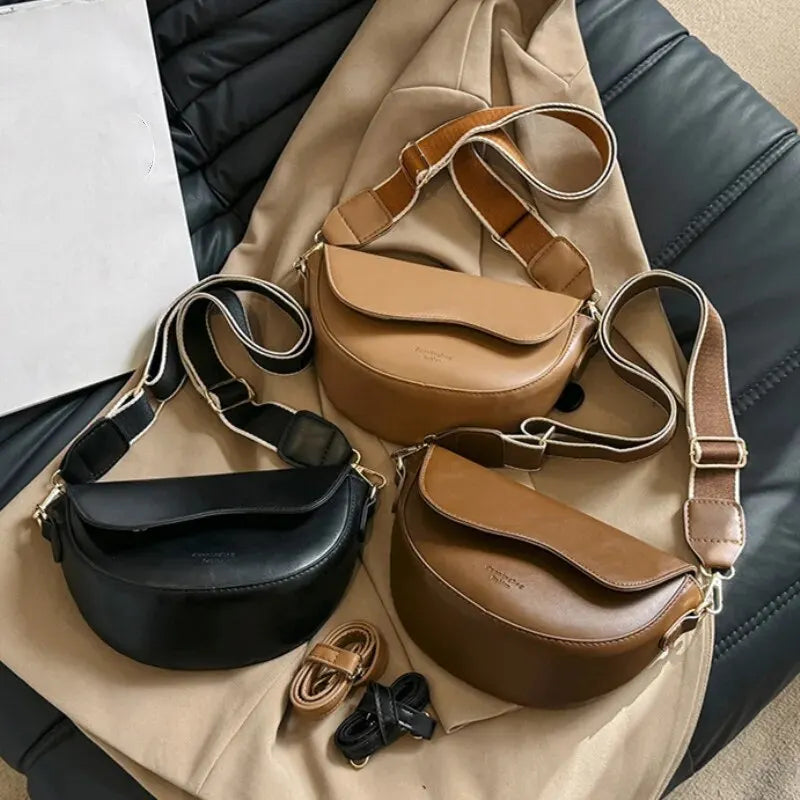 Vintage Solid Color Saddle Shoulder Bag