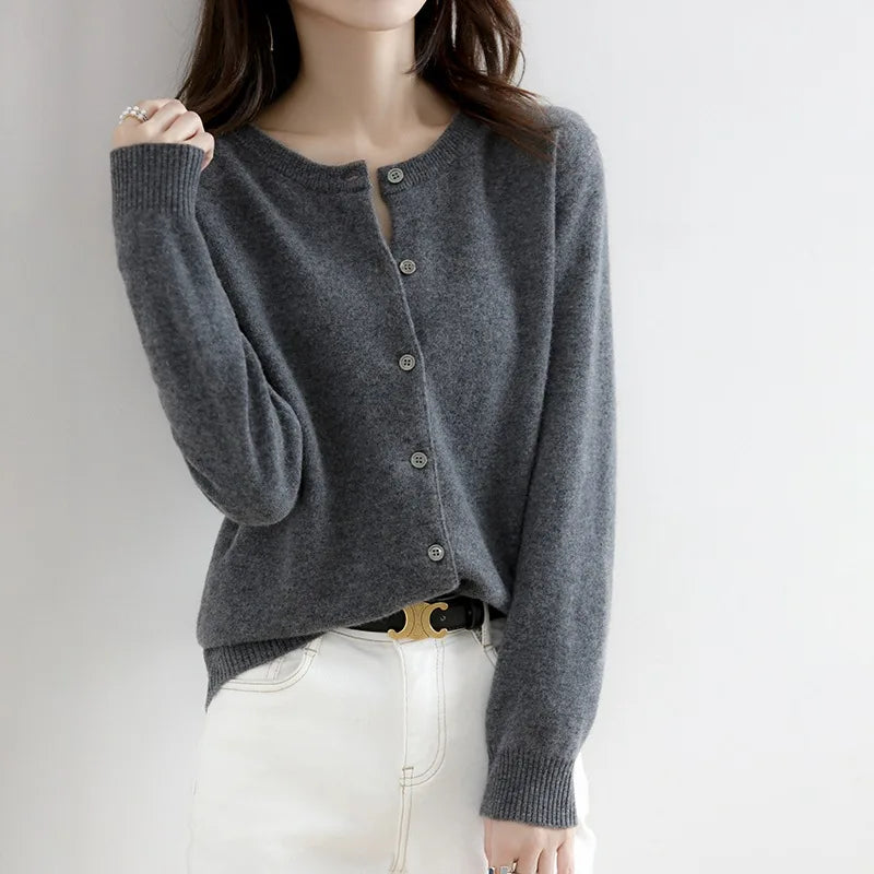 Women’s O-Neck Single-Breasted Cardigan Sweater