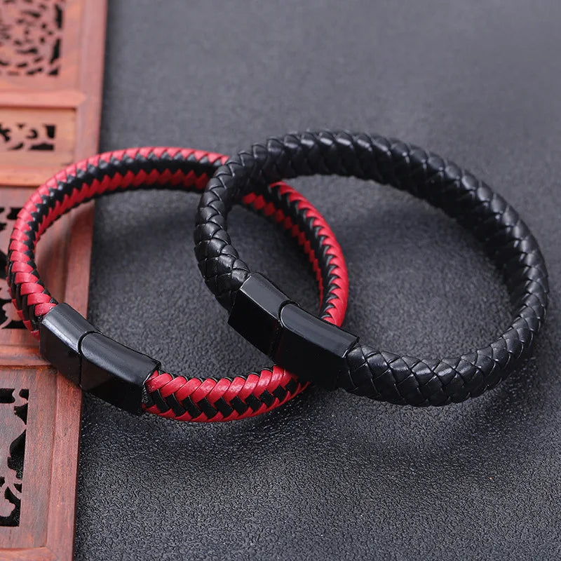 Men's PU Leather Magnetic Black Bracelet