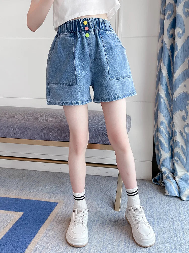 Girls' Summer Denim Button Shorts