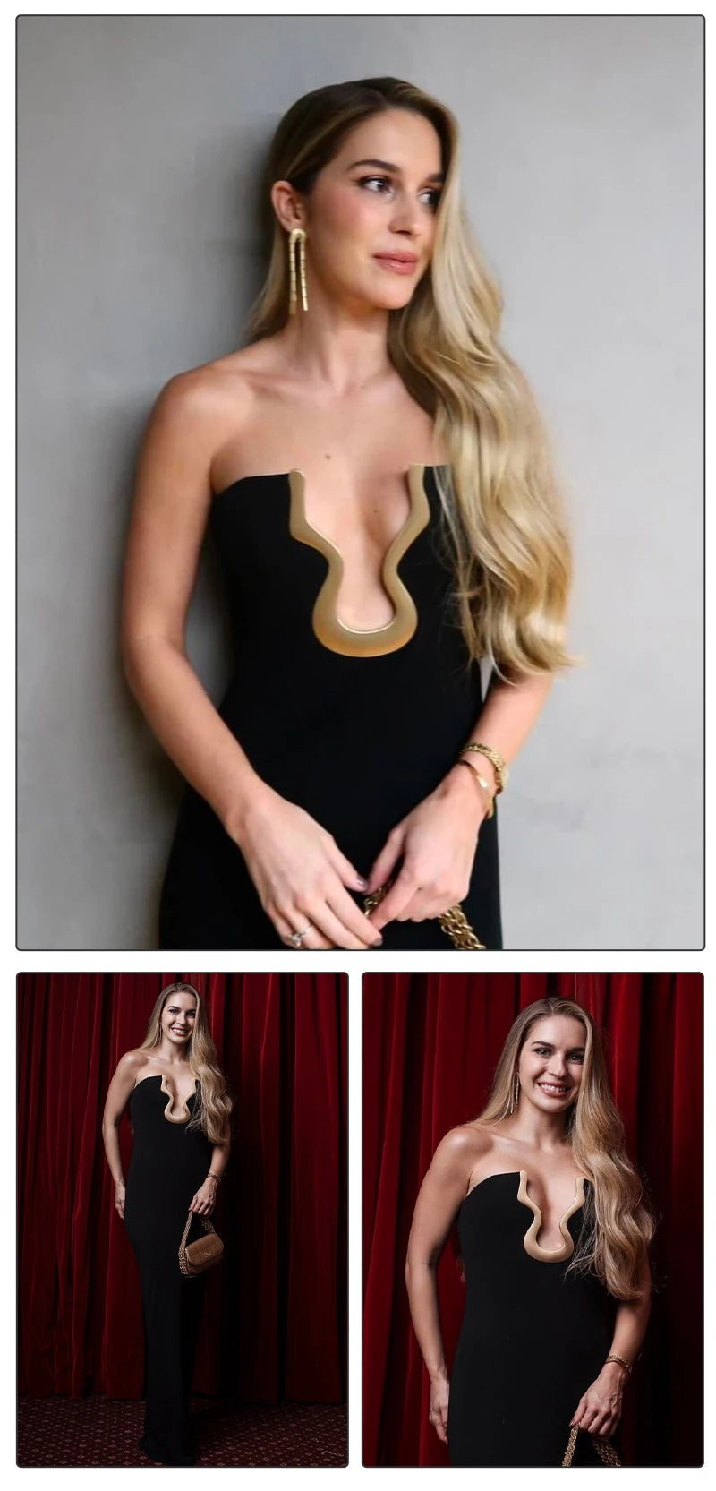 Elegant Strapless Black Long Bandage Dress