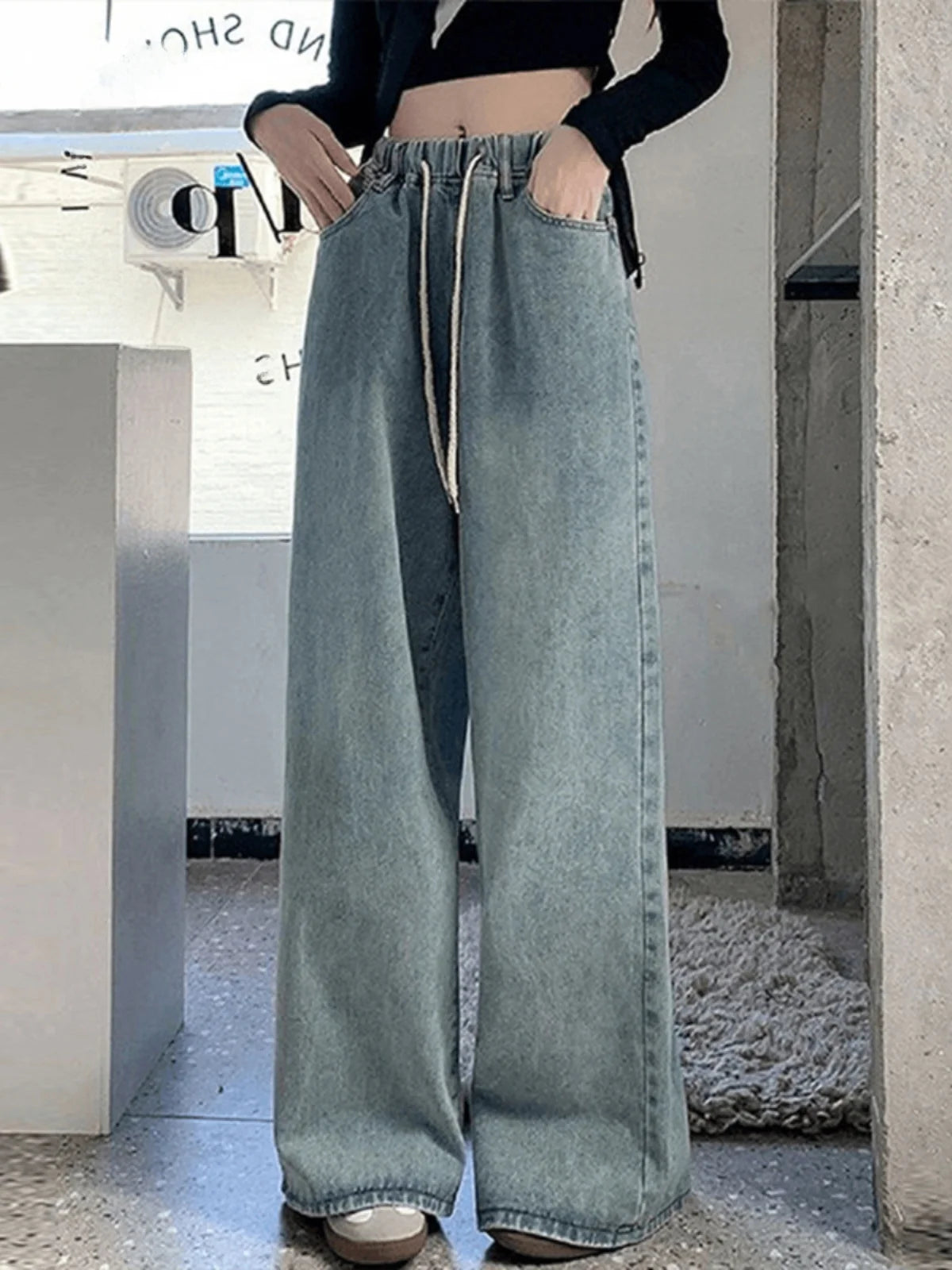 High-Waist Wide Leg Light Blue Jeans