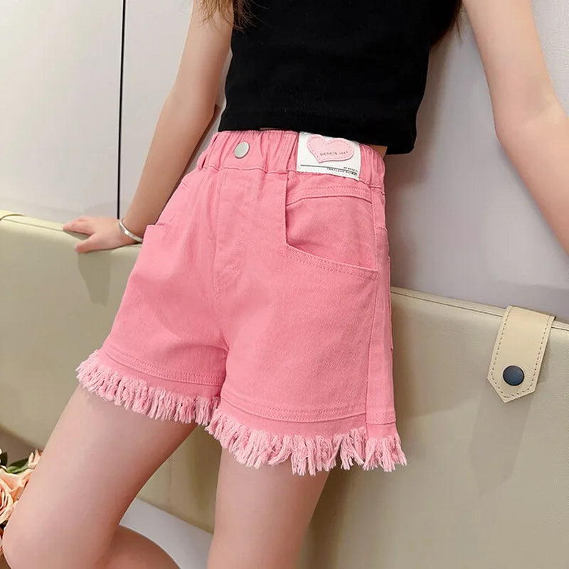 Big Girls' Pink & White Denim Shorts