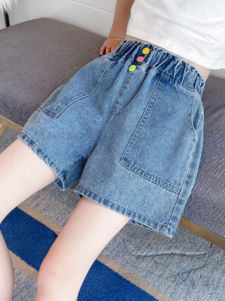 Girls' Summer Denim Button Shorts