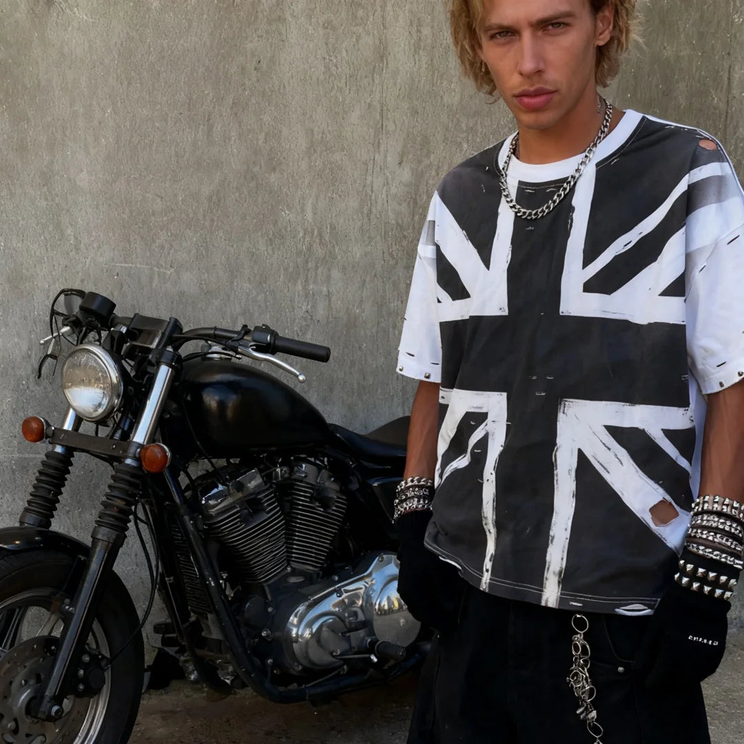 American Retro Printed Gothic Streetwear Statement Top - Unisex Edgy Personalized Casual Loose T-Shirt