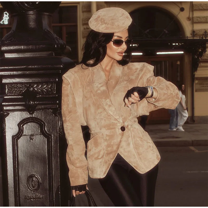 Brown Single Breasted Suede Jacket Women's Fashion