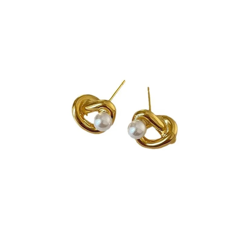 Irregular Metal Pearl Stud Earrings