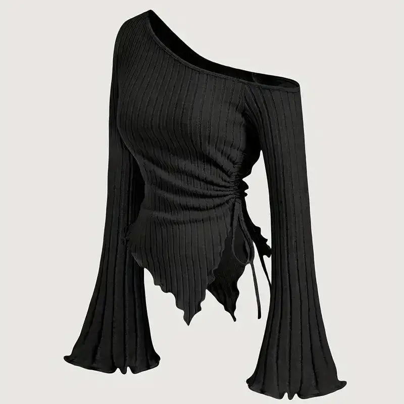 New Summer Women Fashion Elegant Flare Asymmetry Top Shirts