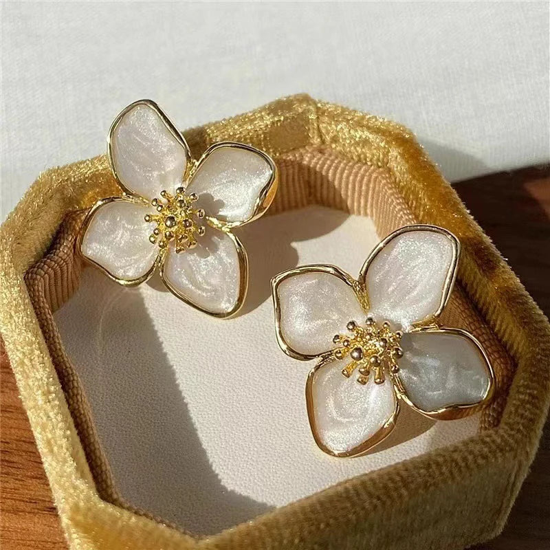 Hibiscus Flower Dropped Glaze Stud Earrings