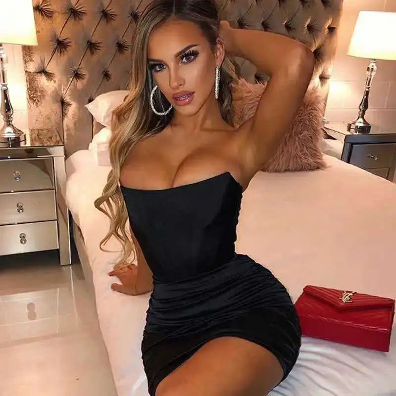 Giyu Satin Dress Women 2023 Autumn Sexy Night Club Party Bodycon Mini Dresses Ruched Slash Neck Off Shoulder Backless Vestidos