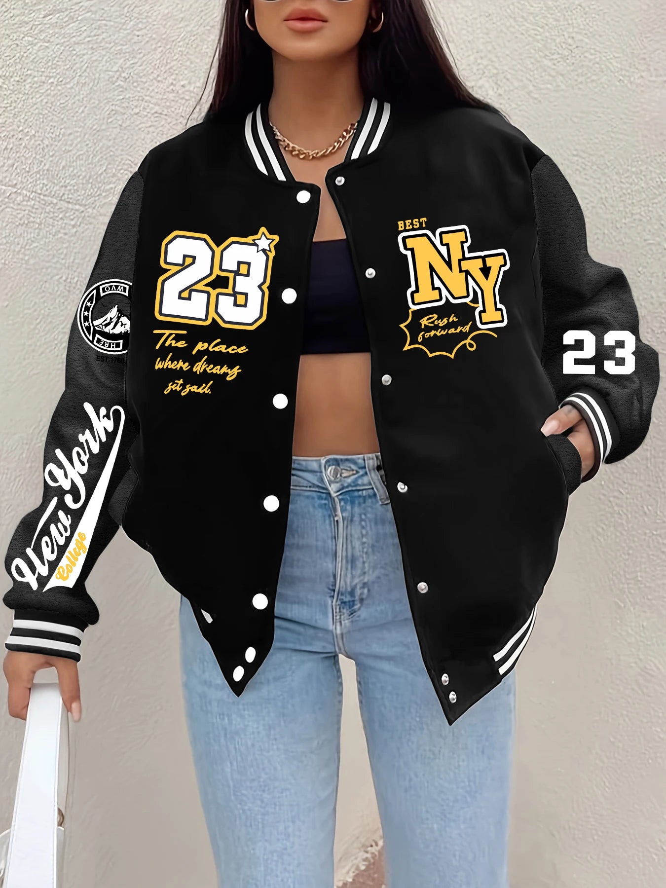 New York Art Printed Fleece Jacket