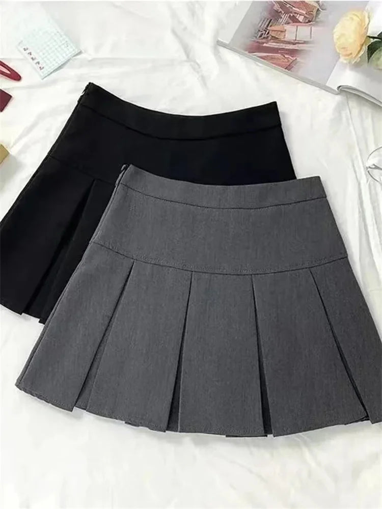 Vintage Gray Pleated Mini Skirt for Women