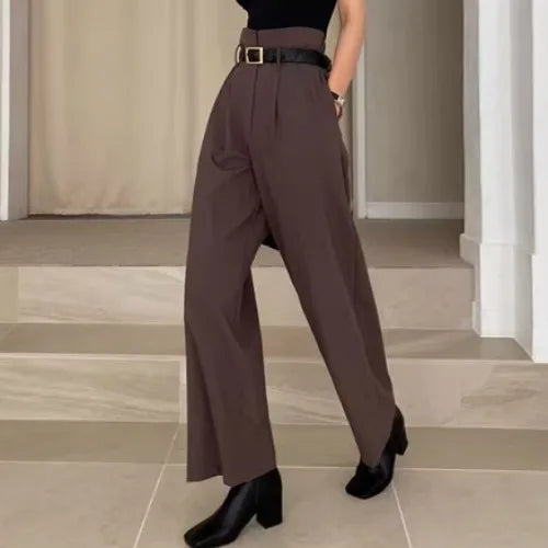 Chic Retro Lapel ort One Button Suit Jaet High Waist Wide Leg Pants