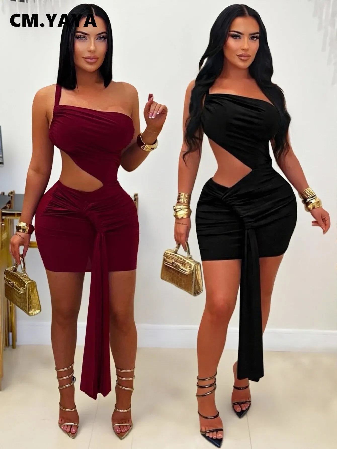 CM.YAYA Women Sleeveless Strap Ribbon Bodycon Midi Mini Dress