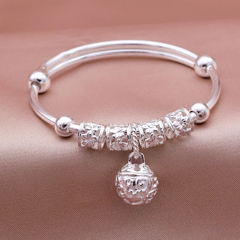 925 Sterling Silver Adjustable Bell Pendant Bracelet