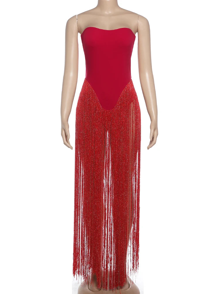 SIsterlinda Tassel Valentine's Day Bodysuit Women Strapless Patchwork Sexy