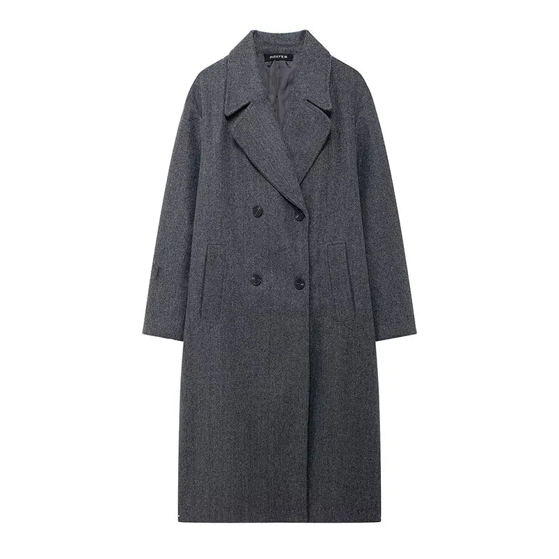 Winter Coat For Women 2024 Solid Lapel Double Breasted Long