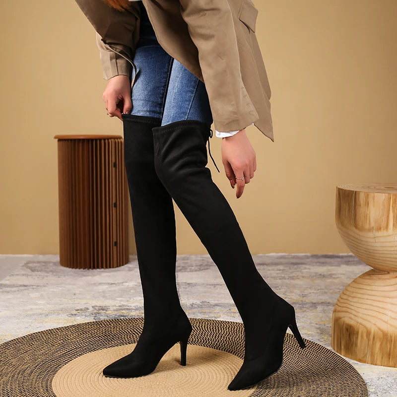 Ladies Fashion Leopard Print Over Knee Boots
