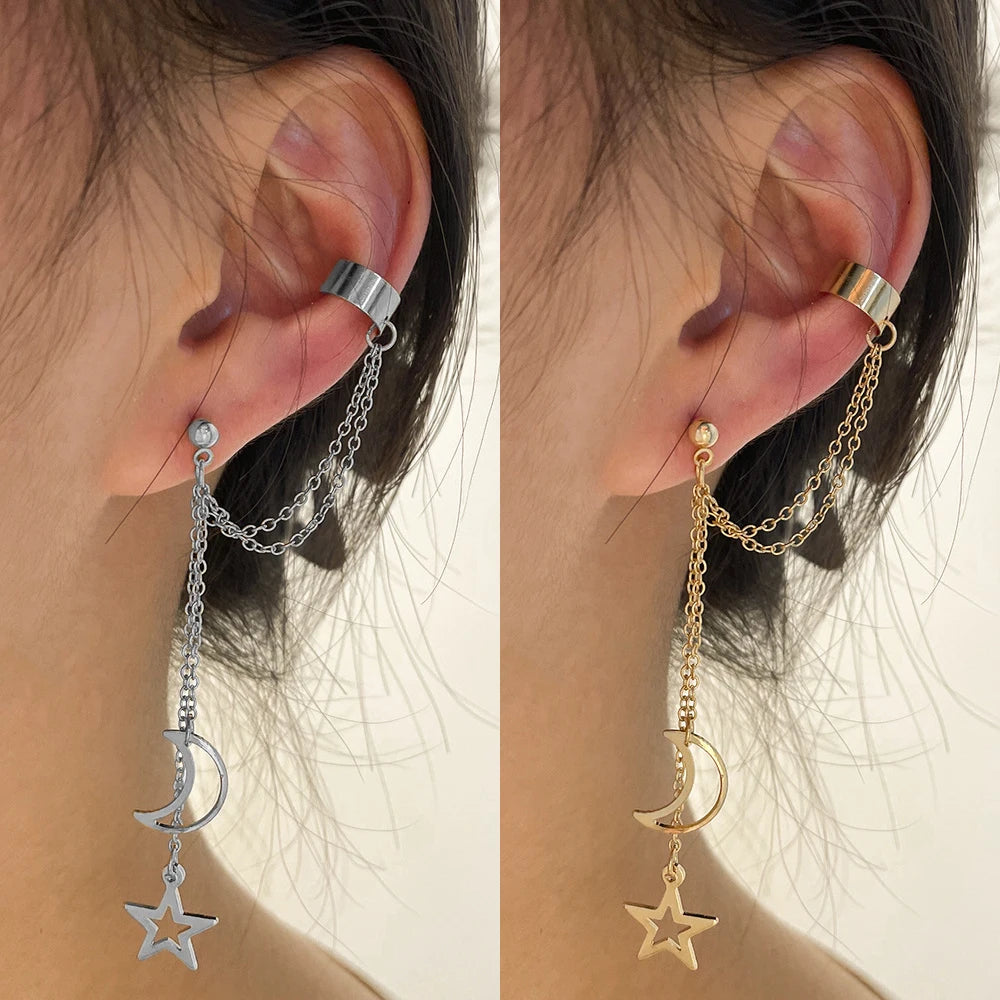 Vintage Star Moon Pendant Dangle Earrings