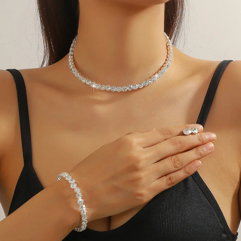 Circle Crystal Silver Bridal Jewelry Set