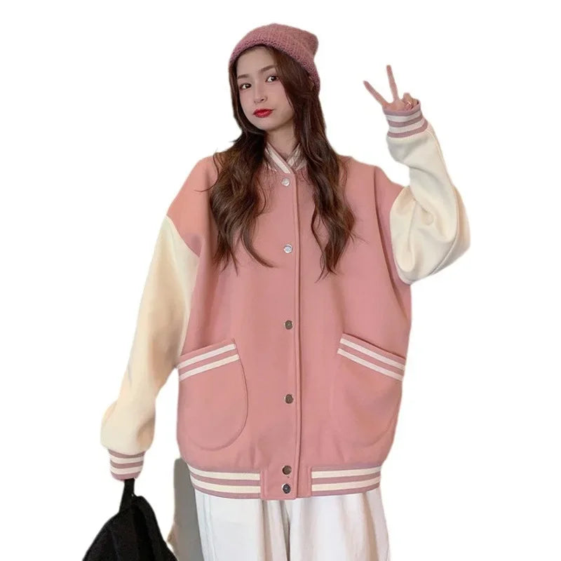 Fleece-Lined Korean Style Baseball Jacket
