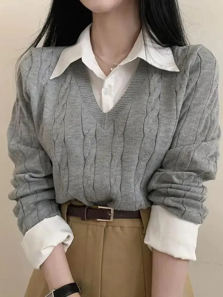 Fashion Winter V-Neck Knitted Pullover for Women