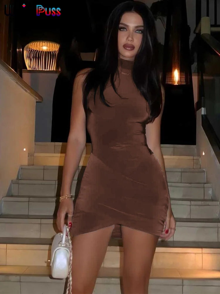 Weird Puss Cross Ruffles Mini Dress Woman Summer Sexy Solid dress