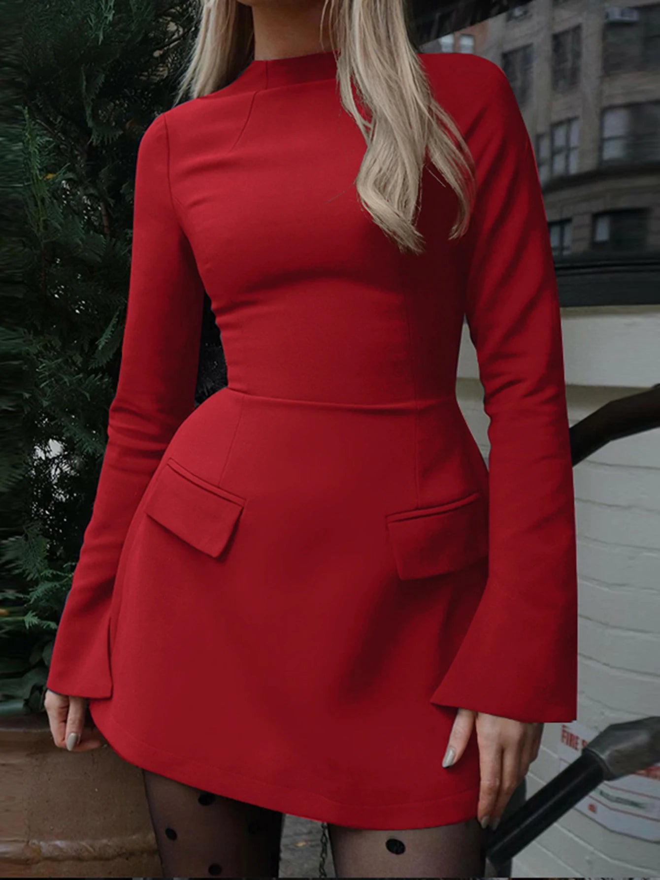 Dulzura Long Sleeves Zipper Bodycon Mini Dress With Pocket