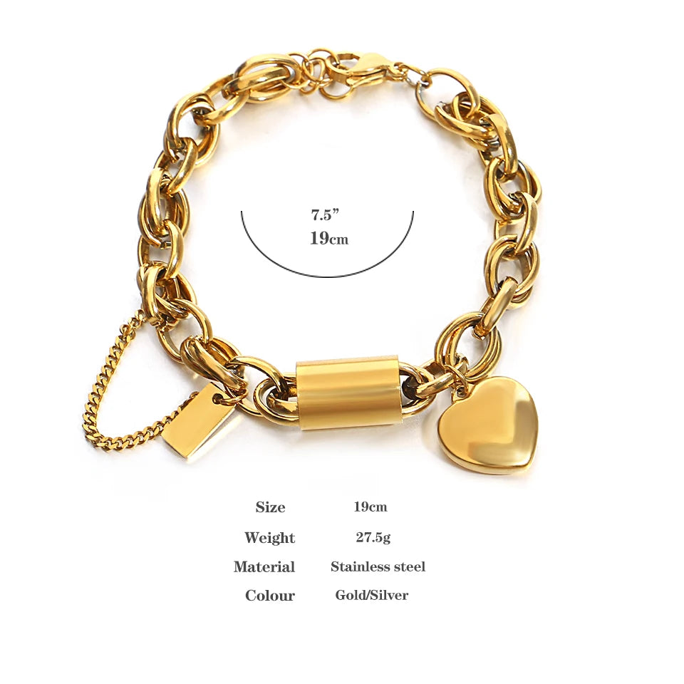 Gold Heart Pendant Chain Bracelet