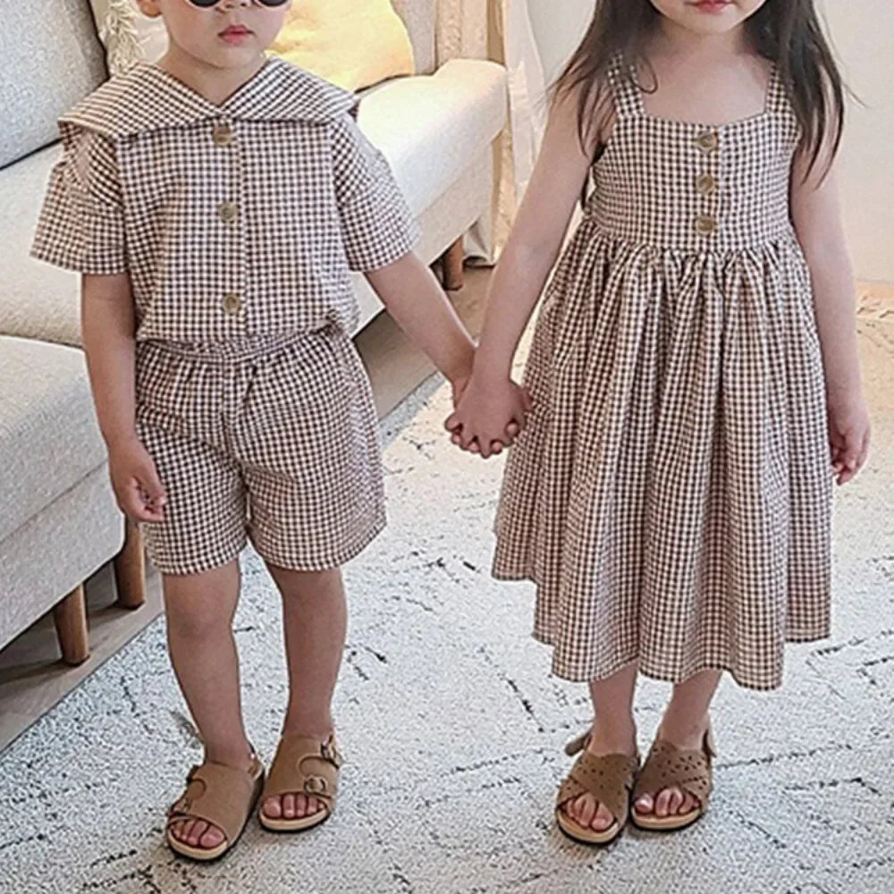 Brother & Sister Plaid Dress & Suit Set