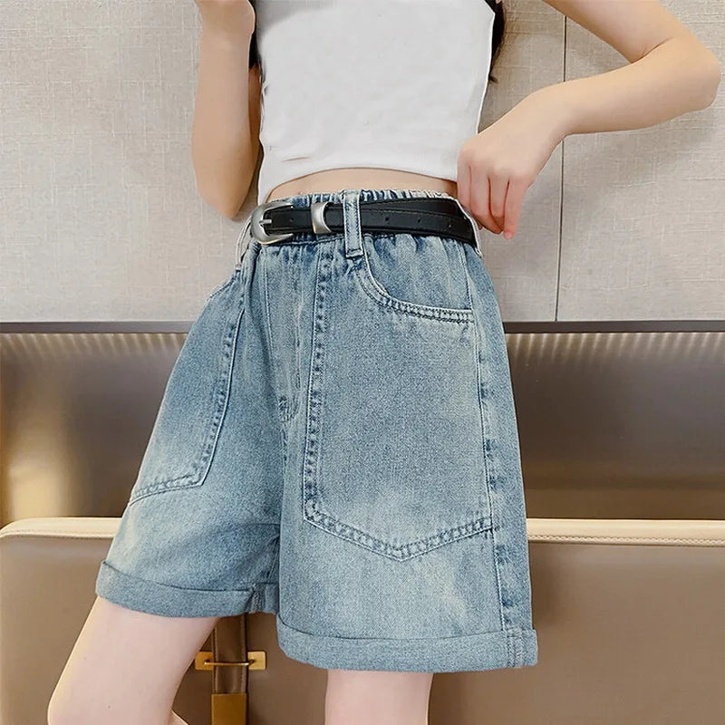 Korean Style Girls' Denim Pocket Shorts