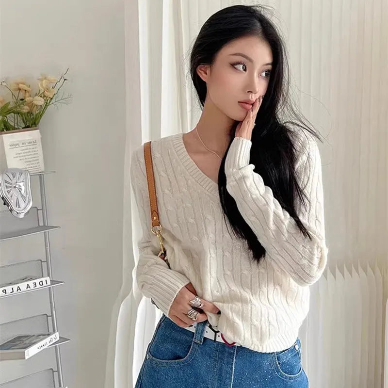 Brandy Mandy Women's V-Neck Crop Sweater