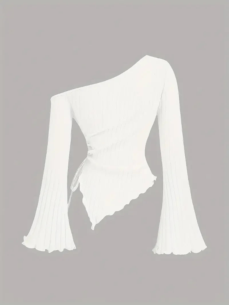 New Summer Women Fashion Elegant Flare Asymmetry Top Shirts