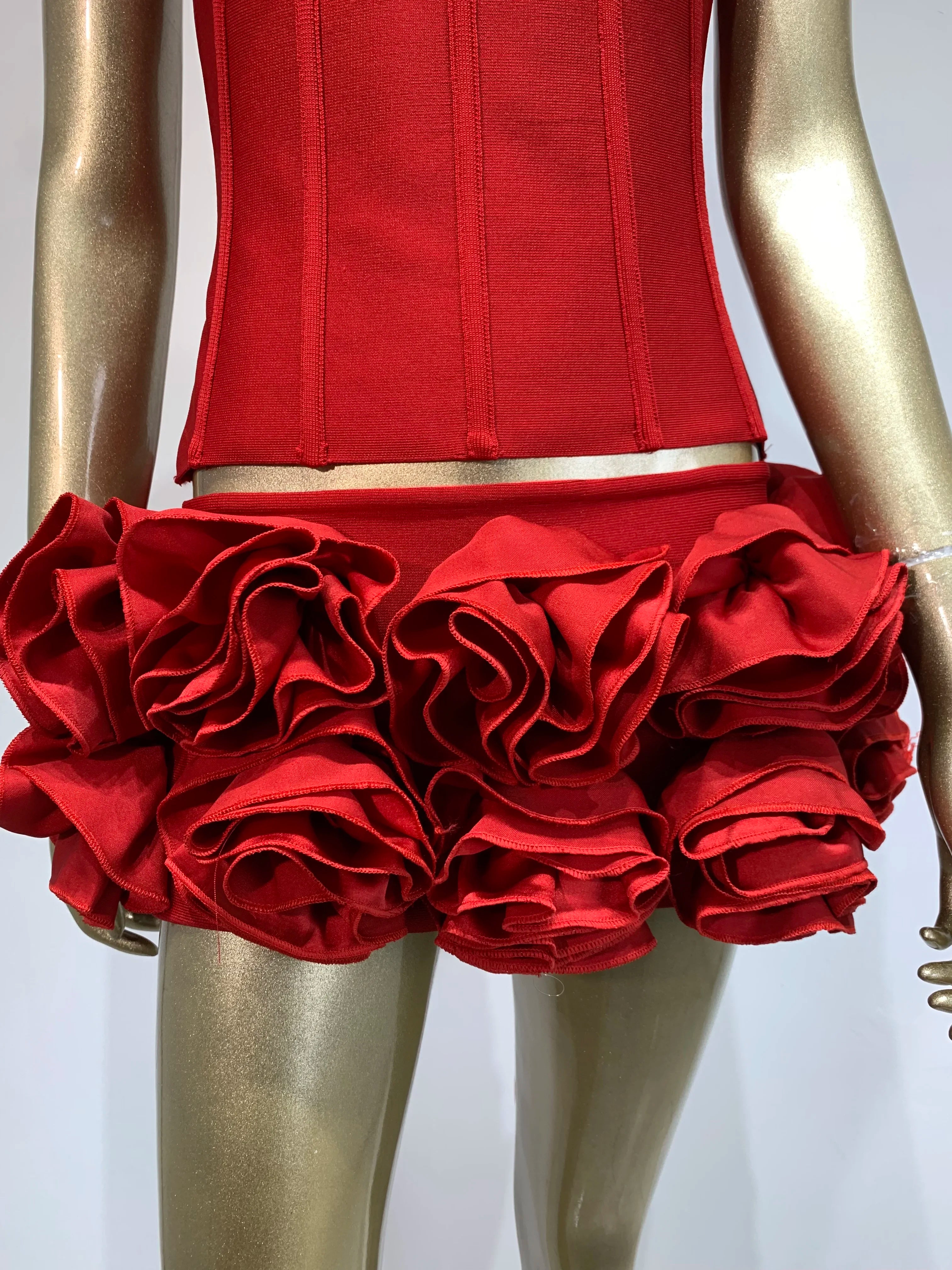 Women Red Bodycon Mini Bandage Outfits Club Party Strapless
