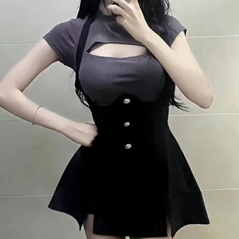 Sexy Dresses for Women Black Bodycon Hollow Corset Coquette Prom Evening Party Tight Woman Long Sleeve Dress Fashion Summer 2025