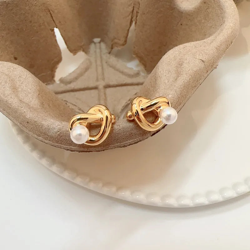 Irregular Metal Pearl Stud Earrings