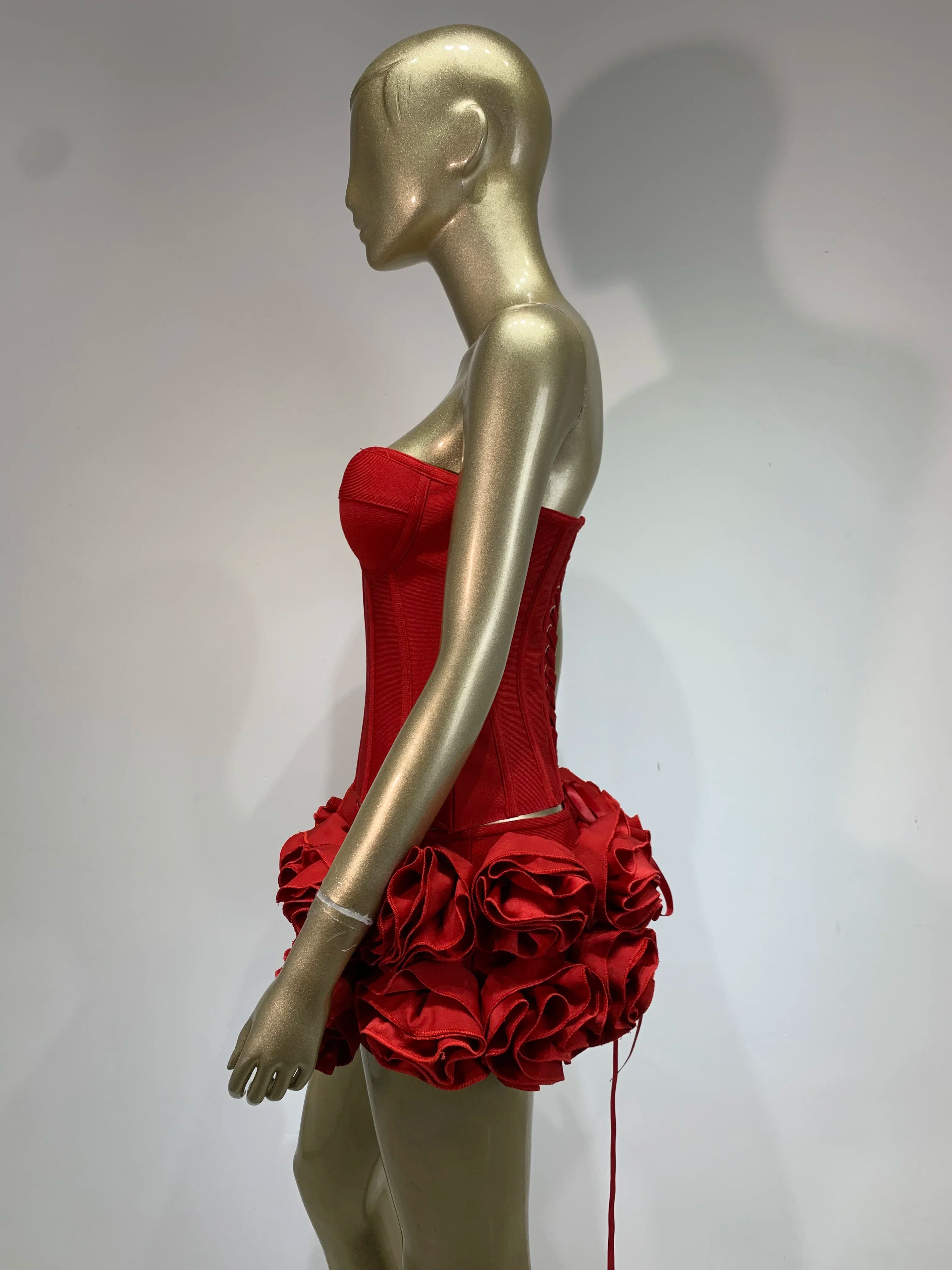 Women Red Bodycon Mini Bandage Outfits Club Party Strapless