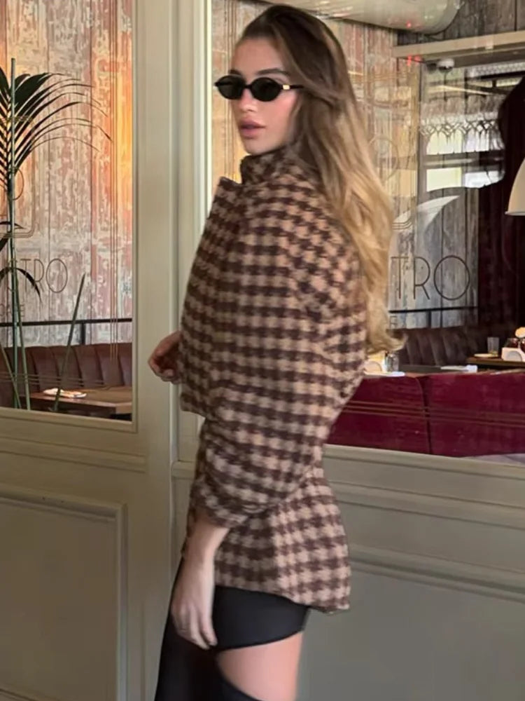 2025 Spring Retro Plaid Women Sets Casual Chic Full Sleeve